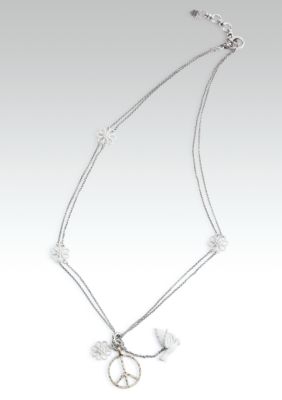 Lucky Brand Jewelry Silver Chain Peace Sign and Dove Necklace