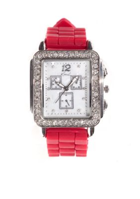 Kim Rogers Women's Square Tank Case Red Mercury Silicone Rubber Strap Watch