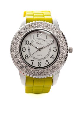 Kim Rogers Women's Round Analog Dial Lime Silicone Rubber Strap Watch