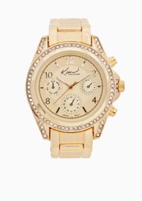 Kim Rogers Gold Watch with Cubic Zirconia Bezel Case
