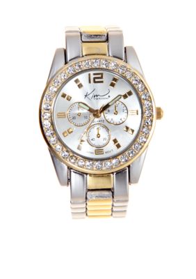 Kim Rogers Two Tone Link Watch with Stones