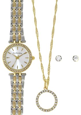 Kim Rogers Two-Tone Silver and Gold A Classic Time Watch Necklace and Earring Set