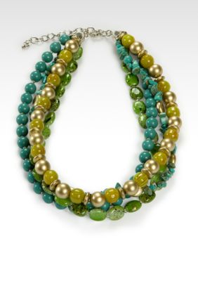 Kristin Davis 4 Row Green and Multi Bead Necklace