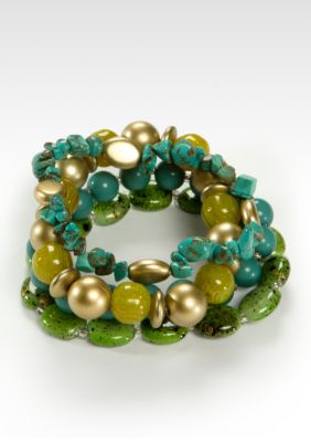 Kristin Davis 4 Row Green Multi Bead Stretch Bracelet