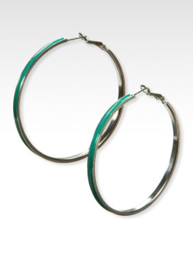 Kristin Davis Silver and Turq Hoop Earring