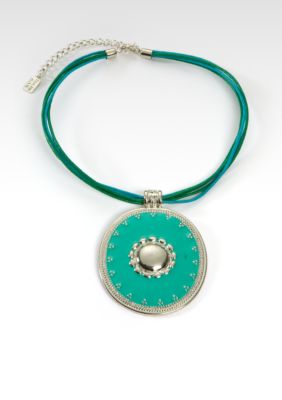 Kristin Davis Green and Turq Cord Pendant Necklace