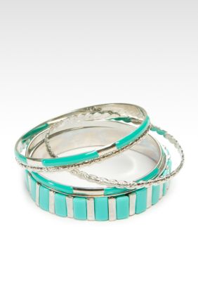 Kristin Davis Silver and Turq Bangle Set