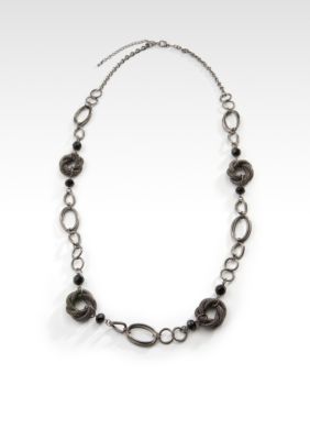 Kristin Davis Long Hematite Chain and Jet Bead Necklace