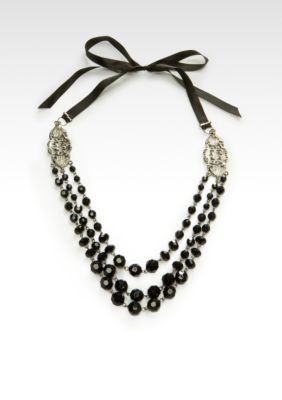 Kristin Davis Black Ribbon and Bead Necklace
