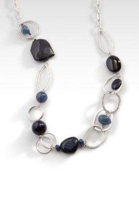 Kristin Davis Silver Link and Blue Bead Necklace