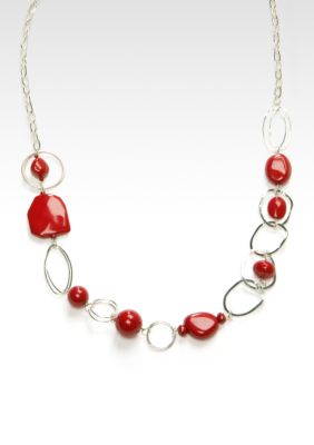 Kristin Davis Silver and Red Chunky Link Necklace