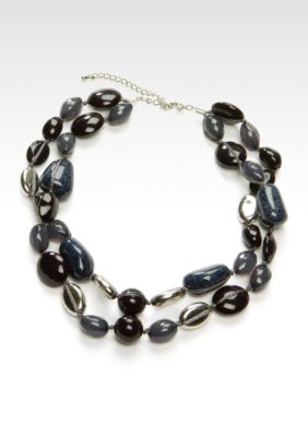 Kristin Davis Double Row Blue and Silver Bead Necklace
