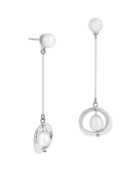 Robert Lee Morris Geometric Orbital & Pearl Linear Earrings