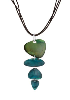 Robert Lee Morris Blue & Green Patina Petal Long Pendant Necklace
