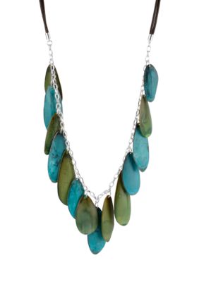 Robert Lee Morris Blue & Green Patina Petal Long Necklace