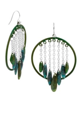 Robert Lee Morris Blue & Green Patina Petal Gypsy Hoop Earring