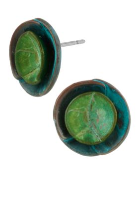 Robert Lee Morris Blue & Green Patina Layered Round Stud Earring