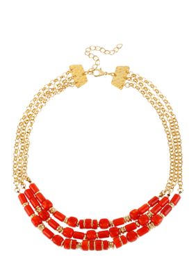 Robert Lee Morris Coral & Gold Bead Three Row Necklace