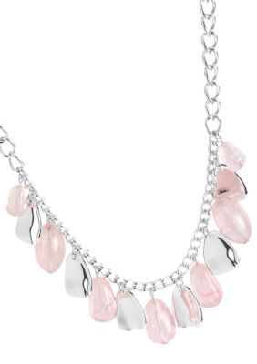 Robert Lee Morris Pink Bead & Silver Petal Frontal Necklace
