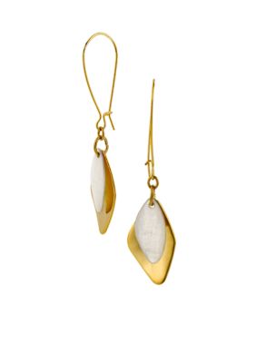 Robert Lee Morris Ivory Mother of Pearl & Gold Hammered Geometric Shell Double Drop Earring