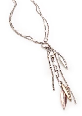 Nine West Vintage America Collection Antique Gold and Silver Leaf Y-Necklace