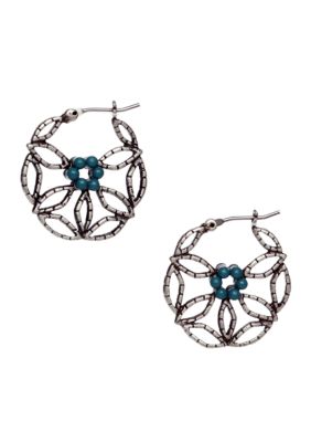 Nine West Vintage America Collection Antique Silver Lace Hoop Earring