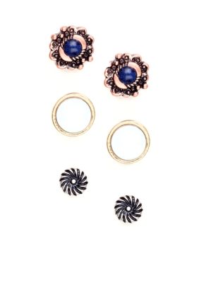Nine West Vintage America Collection Three Pair Button Set Earrings
