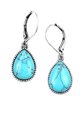 Nine West Vintage America Collection Turquoise and Antique Silver Lever Back Drop Earring