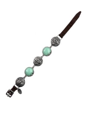 Nine West Vintage America Collection Antique Silver Tone Leather Buckle Bracelet