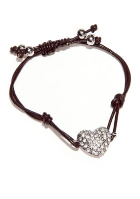 Nine West Vintage America Collection Adjustable Cord Bracelet With Antique Silver Heart