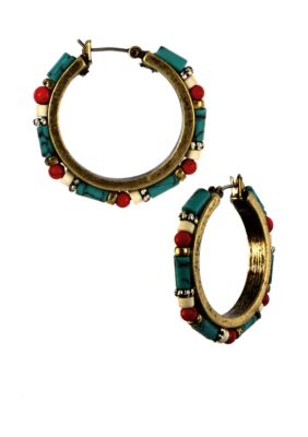 Nine West Vintage America Collection Pierced Beaded Clickit Hoop Earrings