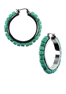 Nine West Vintage America Collection Pierced Beaded Click It Hoop Earrings