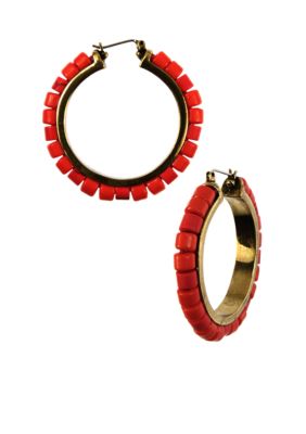 Nine West Vintage America Collection Pierced Beaded Click It Hoop Earrings