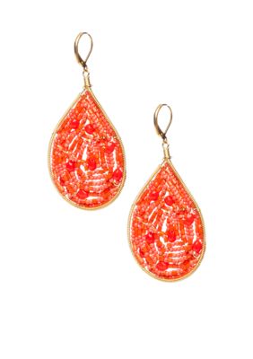 New Directions Coral Beaded Teardrop Earrings