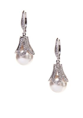 Nadri Pearl Drop Earrings in Pave Detail