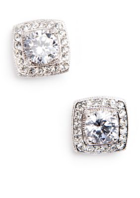 Nadri Crystal and CZ Square Framed Stud Earring