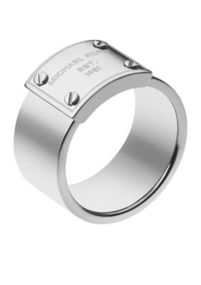 Michael Kors Jewelry Silver Logo Plate Ring