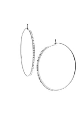 Michael Kors Jewelry Silver Pave Medium Whisper Hoop Earrings