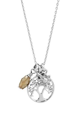 Fossil&reg; Tree Charm Pendant Necklace in Silver Tone