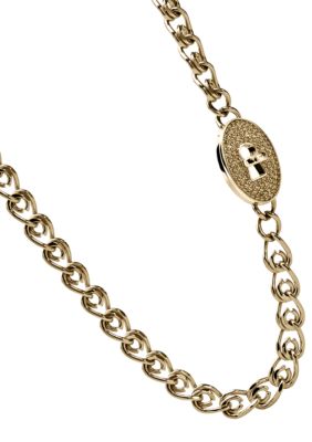 Fossil Chain Link Necklace with Glitz Pave Turnlock in Goldtone