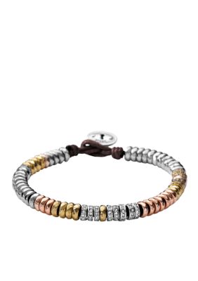 Fossil&reg; Mixed Rondell Bracelet on Chocolate Cording