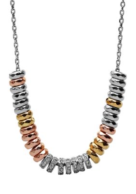 Fossil Mixed Rondell Frontal Necklace on Silver Tone Chain
