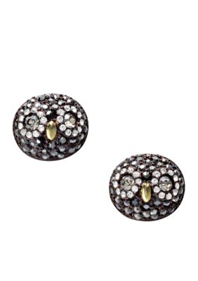 Fossil Crystal Pave Owl Stud Earrings