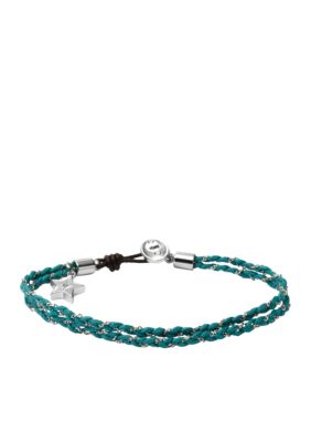 Fossil Dainty Double Strand Turquoise Thread Bracelet with Star Charm