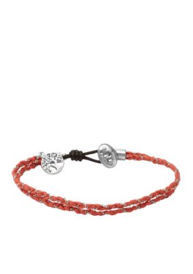 Fossil&reg; Dainty Double Strand Coral Thread on Shiny Goldtone Chain with Tree Charm