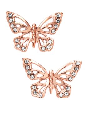 Fossil Shiny Rose Goldtone Open Work Butterfly Stud Earrings