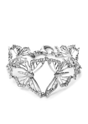 Fossil&reg; Shiny Silvertone with Clear Crystal Glitz Bold Open Work Butterfly Flex Bracelet