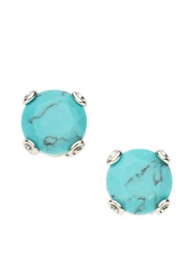 Fossil Turquoise Stud Earrings on Shiny Silvertone
