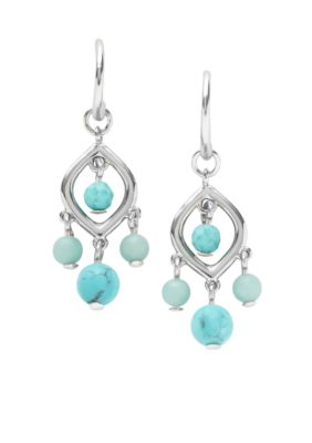 Fossil Turquoise Baby Chandelier Earrings in Shiny Silver Tone