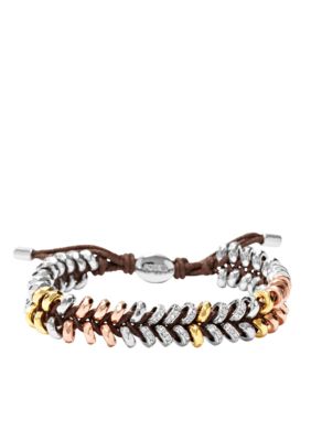 Fossil Woven Chocolate Brown Leather Wrist Wrap